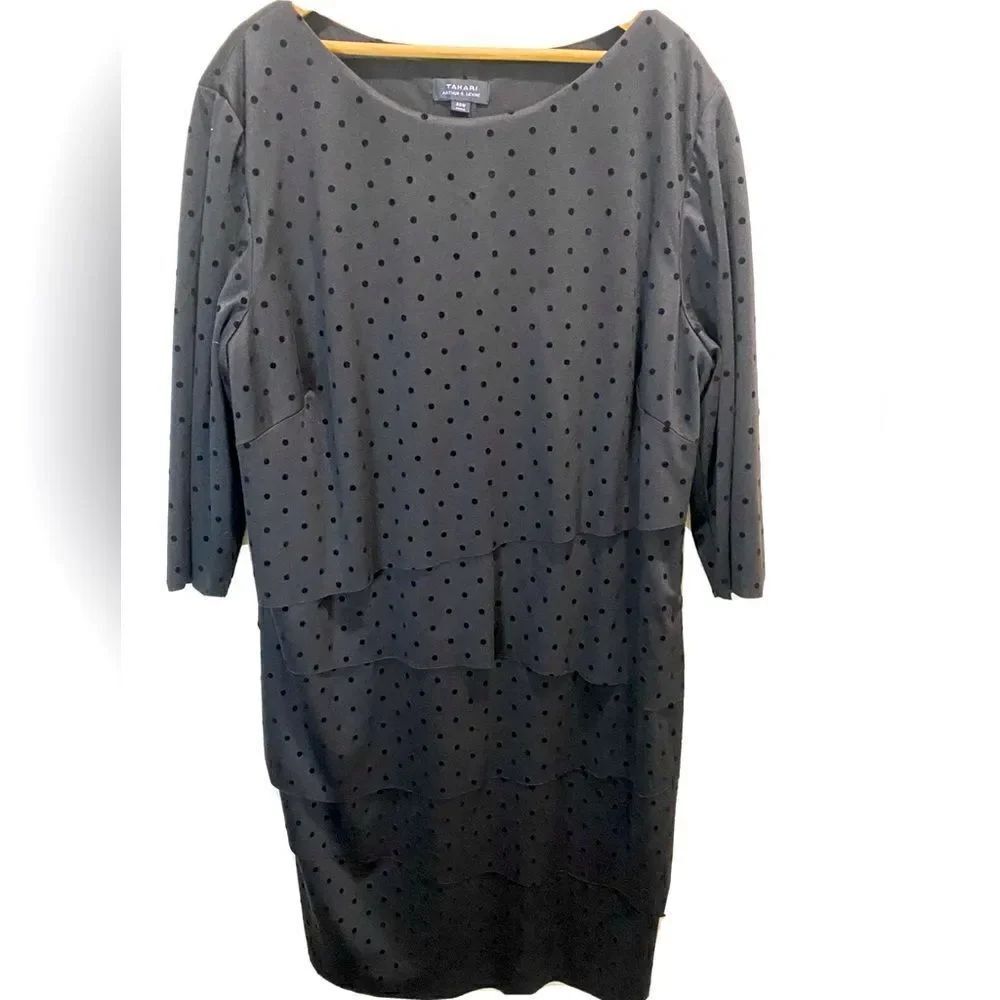 Tahari Black Polka Dot Layered Knit Dress 22W
